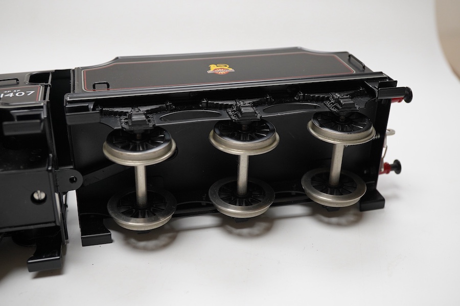 A boxed Bassett-Lowke by Corgi 0 gauge tinplate BR N class 2-6-0 tender locomotive, 31407, intended for two or three rail running (the pick ups for the centre rail and switch in the cab have been removed), (BL99004)